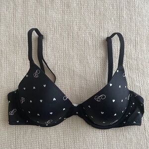 Victoria's Secret Black Bra with Heart and Script Design